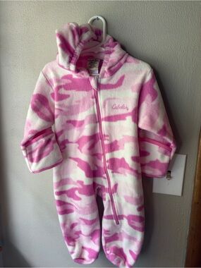 Cabela's Pink & White Fleece Baby Hooded One-Piece